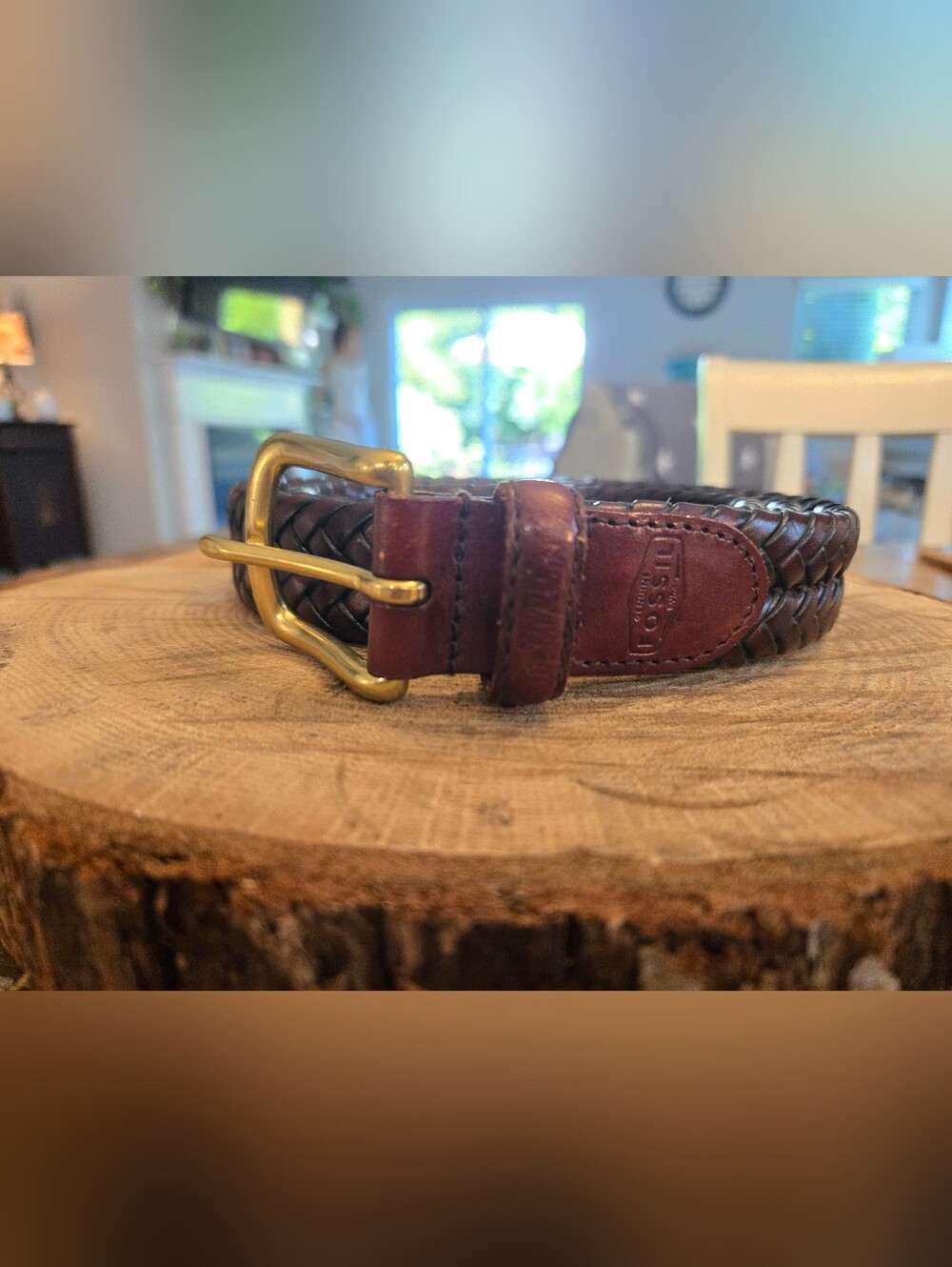 Fossil Men's Woven Leather Belt in Dark Brown